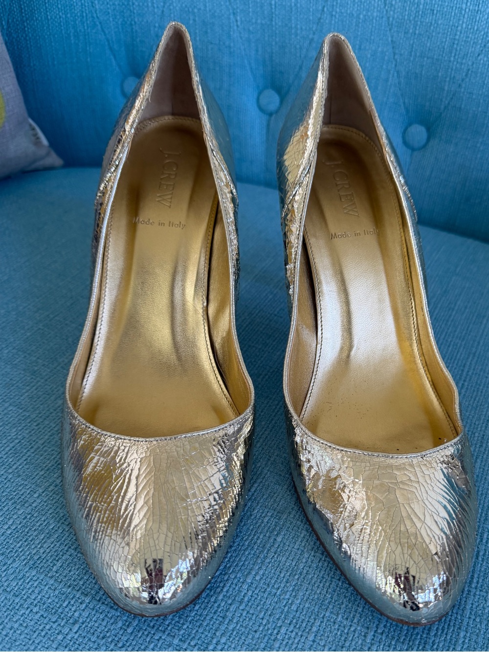 J. Crew Metallic Gold Textured Pointed-Toe Pumps